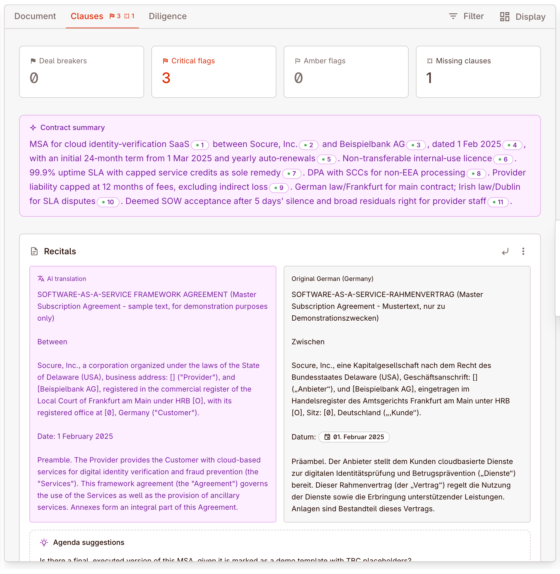 Contract clause extraction