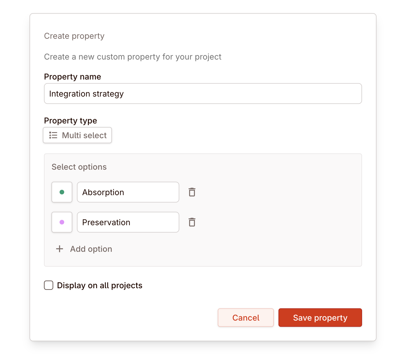 Custom property modal