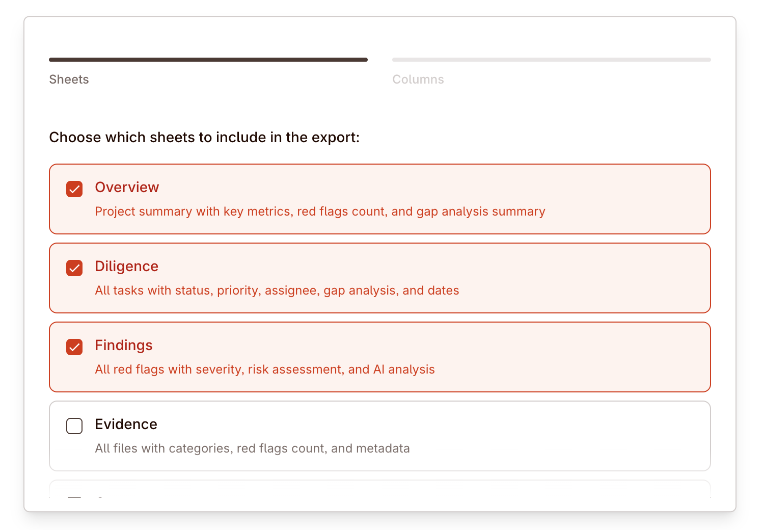 Export project to Excel spreadsheet wizard