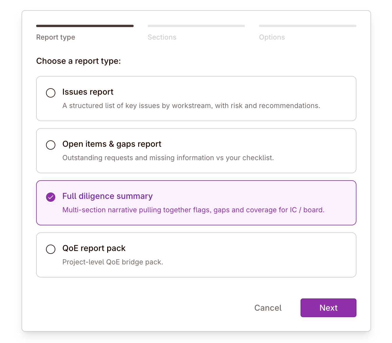 Generate report wizard