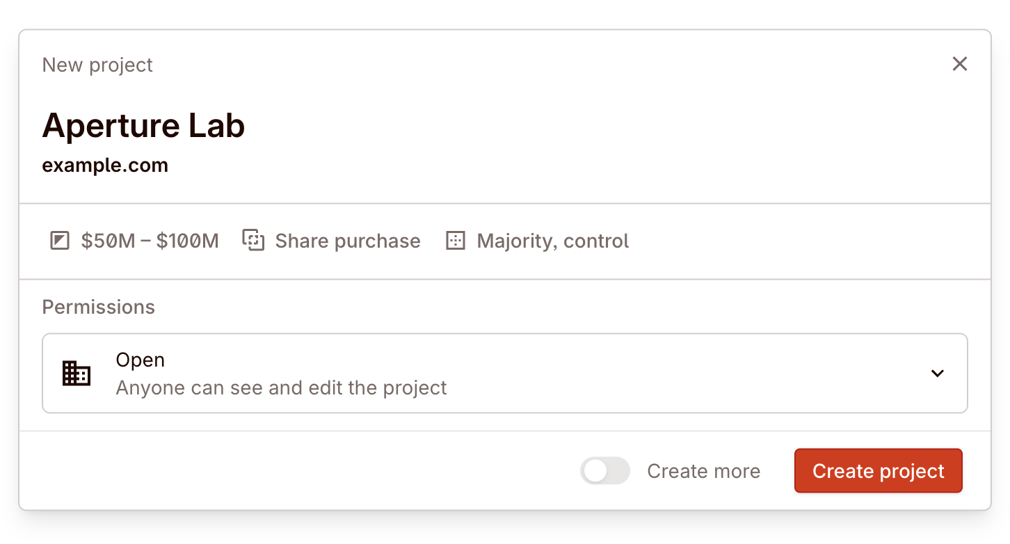 New project creation