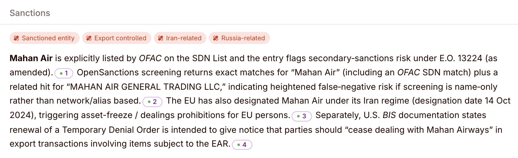 Sanctions database check